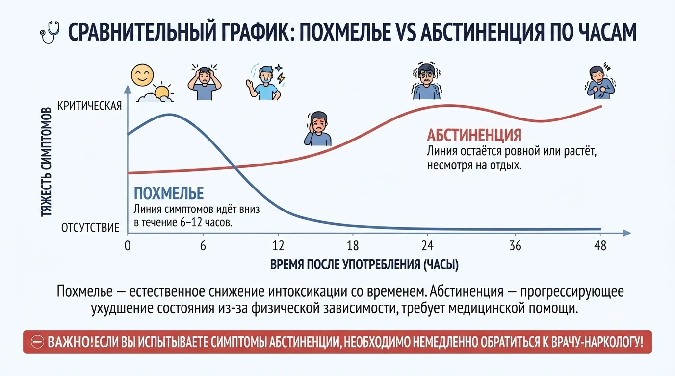 Сравнительный график абстиненции против похмелья